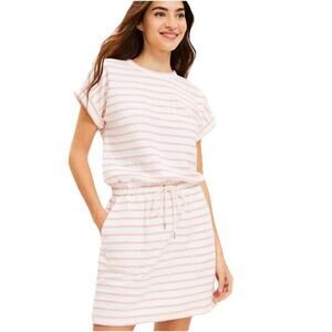 Lou & Grey Womens Cozy Cotton Terry Knit Pocket Dress Size Small Pink Striped